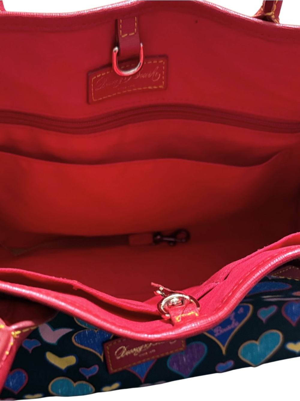 Dooney & Bourke Colorful Hearts Coated Canvas Print Tote with Red Trim - Picture 8 of 11